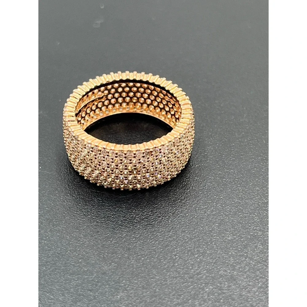 YGI 925 CZ Pave Wide Full Eternity Rose Gold Sterling Silver‎ Band Ring Sz 7.5